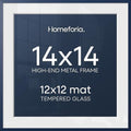 Homeforia 14x14 Blue Picture Frame, High-End Metal, 12x12 Mat, Glass by Homeforia