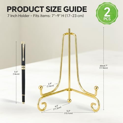 Artliving Plate Stands for Display, 7 Inch Decorative Plate Holder, Metal Picture Stand for Table, Small Easels for Display Card, Photo, and PSA Slab - Ideal for Party and Wedding (Gold, 2 Pack) - Image 2