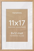 Homeforia 11x17 Natural Oak Picture Frame, High-End Wood, 8x12 Mat, Glass by Homeforia