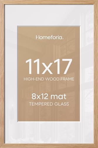 Homeforia 11x17 Natural Oak Picture Frame, High-End Wood, 8x12 Mat, Glass by Homeforia