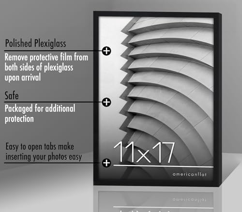 Americanflat 11x17 Picture Frame with Polished Plexiglass - Streamline Collection - Thin Border Picture Frame for Wall Display - Hanging Hardware Included - Black | Polished plexiglass front, hangs vertical or horizontal, sawtooth hangers included, sec... - Image 6