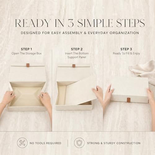 ZICOTO Decorative Photo Storage Box with Lid - Beautiful Linen Organizer - Image 4