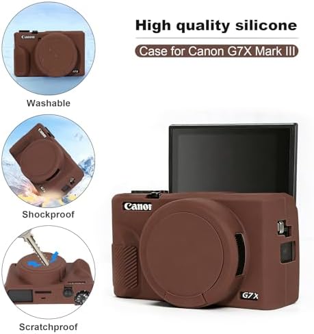 BOVKE Hard Case + Silicone Cover for Canon Powershot G7 X Mark III, Brown - Image 4
