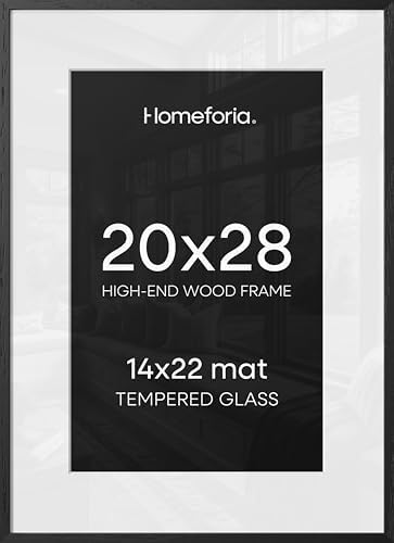 Homeforia 20x28 Black Oak Picture Frame, High-End Wood, 14x22 Mat, Glass by Homeforia
