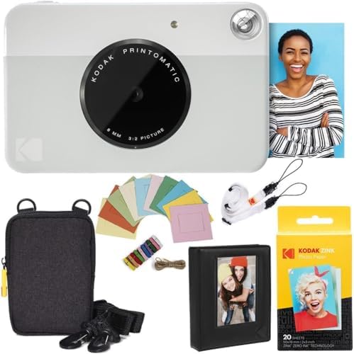 Kodak Printomatic Instant Camera Bundle (Grey) Zink Paper (20 Sheets) - Case - Photo Album - Hanging Frames. by Unknown