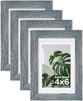 Egofine 4x6 Picture Frames Set of 4, Made of Solid Wood Covered by Plexiglass 3x4.5 and 3.5x5 with Mat or 4x6 without Mat, for Table Top Display and Wall Mounting Photo Frame, Rustic Blue by Egofine
