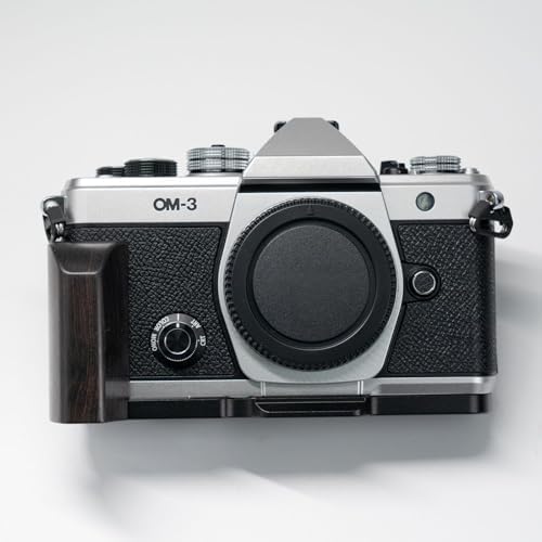 Handmade Wooden Handle Grip L Plate Alloy Base for OM System OM-3 Camera (Ebony+ Black Base) by CAMINSTARRY