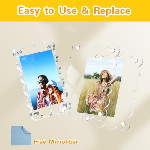 10 Pack 2.36 x 3.54 Inch Acrylic Fridge Magnetic Frame Scalloped, Double Sided Polaroid Frame, Magnet Picture Frames for Fridge suit Fujifilm Instax Mini, Frames for Fridge/Locker, Colorful Set - Image 6