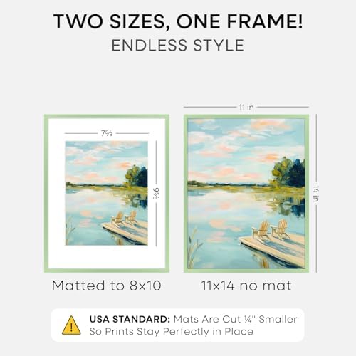 Homeforia 11x14 Green Picture Frame, High-End Metal, 8x10 Mat, Glass - Image 2