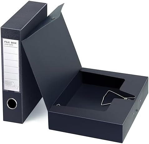 HUA JIE 2 Pack A4 Storage File Boxes Archives Case,65mm Spine-Black by HUA+JIE