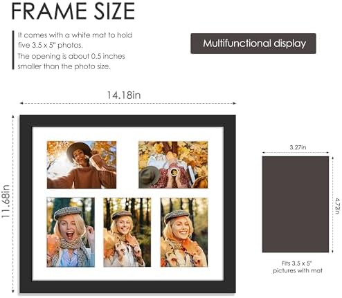 DUENPY 10.5x13 5 Opening Collage Frame For 5 3.5x5 Photos Black - Image 2