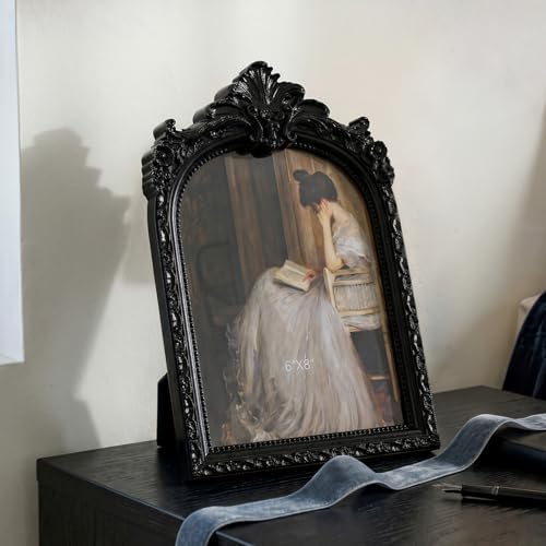 Cuspin 6x8 Black Picture Frame Vintage Ornate Arched Gothic Photo Frame - Image 2