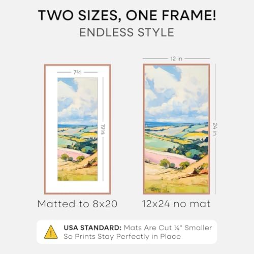 Homeforia 12x24 Rose Picture Frame, High-End Metal, 8x20 Mat, Glass - Image 2