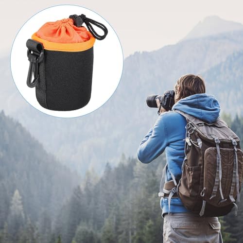 PATIKIL Camera Lens Bag, 2 Pcs 3" ID x 3.9" H Cylindrical Drawstring Lens Pouch with Thick Protective Neoprene, Lens Case for DSLR Camera Lens, Water Coffee Cups Black, Orange - Image 7