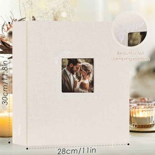 Lanpn Scrapbook Photo Album 8.5x11, Linen Window Design Cover Top Load 3 Ring Folder Binder Photobook Photo Book 8.5 x 11 inch with 30 Plastic Sleeves 60 Pages Beige - Image 2
