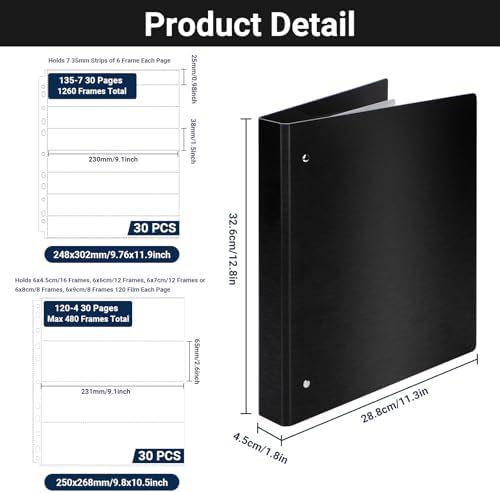 Acid Free Film Negative Binder, 3 Ring Binder with 30 Pack 35mm Negative Sleeves and 30 Pack 120 Film Sleeves - Image 2