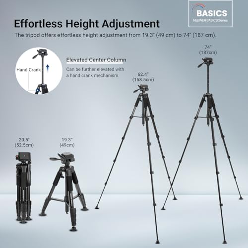 NEEWER Basics TP56 Camera Tripod, 74" Tripod with Cell Phone Holder Mount - Image 3