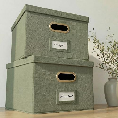 Decorative File Organizer Box Set of 2 - Collapsible Linen Filing Cabinets by ZICOTO