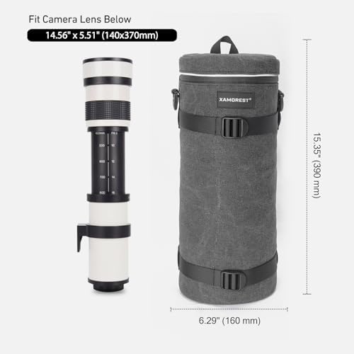 Camera Lens Case Bag for Photographyers, Zipper Waterproof Lens Protective Pouch Interior Size (6.29" x 15.35"(Canvas, Black)) - Image 2