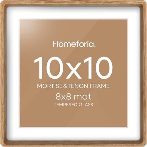 Homeforia 10x10 Mortise&Tenon Natural Oak Picture Frame, 8x8 Mat, Glass by Homeforia