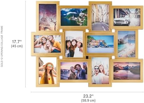 MELANNCO Collage Picture Frame for Wall, 12-Opening Gold Photo Collage Frame Holds Six 4x6 and Six 6x4 Photos, 23.25 x 18 Inch Wall Decor Display - Image 2