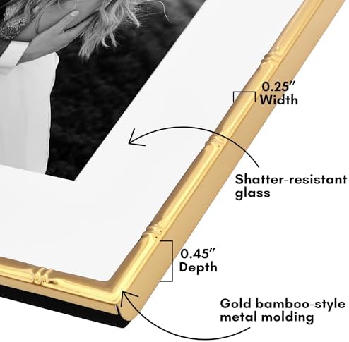 Americanflat 8x10 Bamboo Picture Frame - Matted to 5x7 - Metal - Gold - Image 3