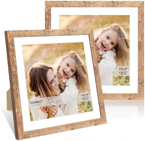 12x12 Picture Frame Set of 2, 12 x 12 Wood Photo Frames with Mat for 10x10 or 30x30cm Diamond Art Painting, Wooden Frame with Real Glass Cover for Wall and Tabletop Display,Brown by CCDCC