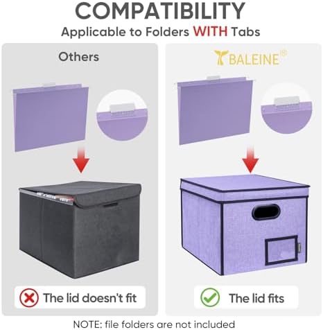 BALEINE File Organizer Box with Lid, Collapsible Hanging File Storage Box - Image 4