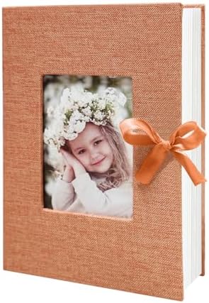 Photo Album 4x6 100 Pockets, Slip-in Picture Albums, Linen Cover Top Loader Vertical Pockets Albums for Baby, Kids Boy Girls, Wedding, Family, Anniversary, Orange by HenPisen