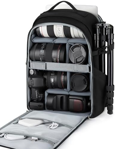BAGSMART Camera Backpack, DSLR SLR Camera Bag Backpack Fits 15.6 Inch Laptop,Anti-Theft Waterproof Camera Case for Photographers,Men Women,with Rain Cover,Tripod Holder,Black by BAGSMART