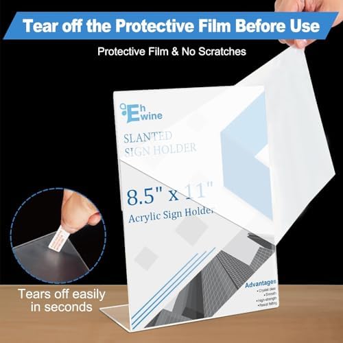 EHWINE 18 Pack Acrylic Sign Holder 8.5 x 11, L Shape Clear Plastic Display Stand, Slanted Back Picture Frame Menu Flyer Paper Display Stand up Table Top Sign Holders for Restaurant, Office and School - Image 3