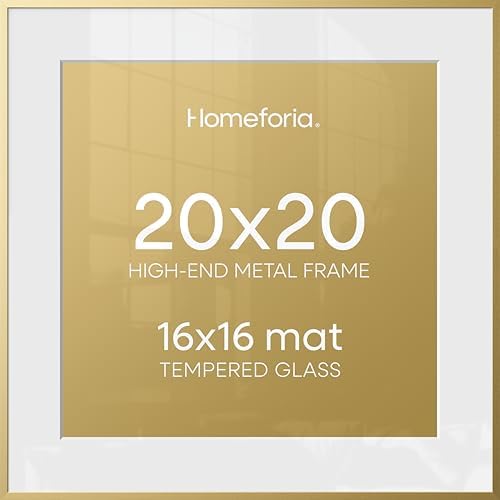 Homeforia 20x20 Gold Picture Frame, High-End Metal, 16x16 Mat, Glass by Homeforia