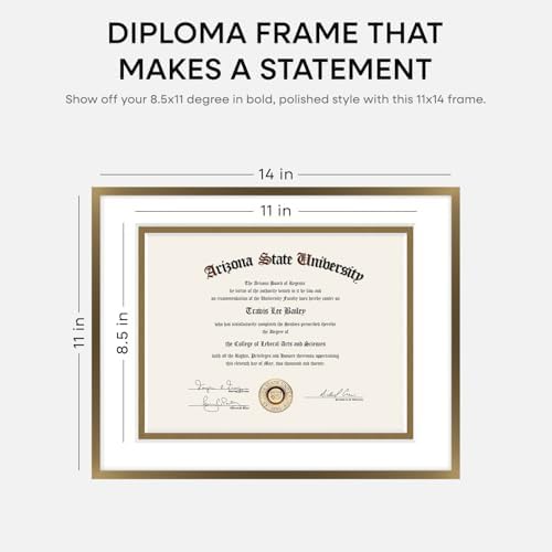 Homeforia 11x14 Bronze Diploma Frame, High-End Metal, 8.5x11 Mat, Glass - Image 2