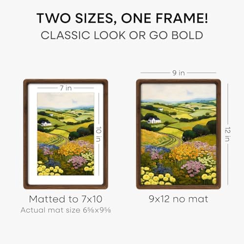 Homeforia 9x12 Mortise&Tenon Walnut Picture Frame, 7x10 Mat, Glass - Image 3