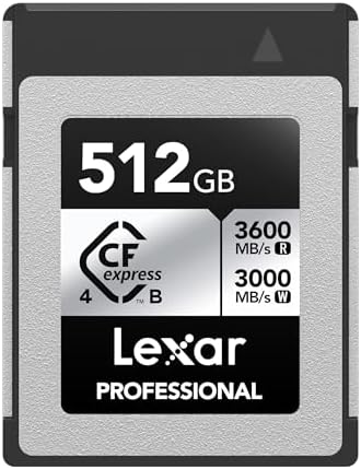 Lexar 512GB CFexpress Type B Silver 4.0 Card, 3600/3000 MB/s, 8K Video by Lexar