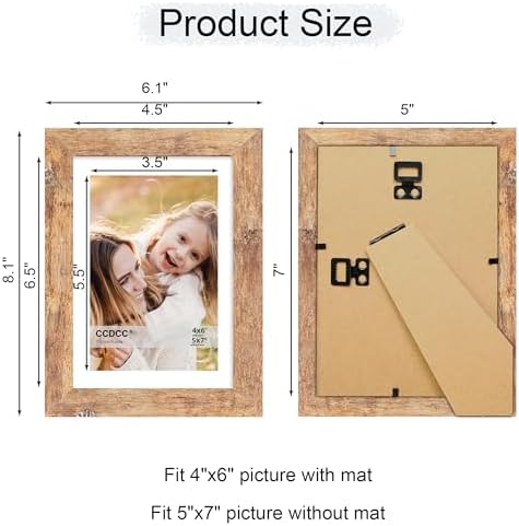 5x7 Picture Frame Set of 2, 5 x 7 Wood Photo Frames with Mat for 4x6, Natural Wooden Frame with Real Glass Cover for Wall and Tabletop Display,Brown - Image 5