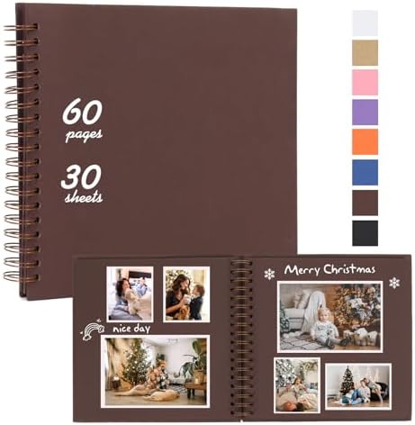 RECUTMS 12x12 Scrapbook 60 Page Kraft Paper DIY Travel Kids Album Coffee by RECUTMS
