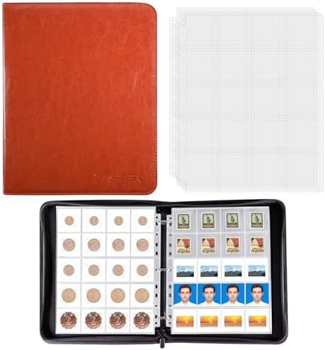 BYSTER Coin Collection Book, 30 Pack 600 Pockets Coin Sleeves, Coin Collection Holder Album, Coin Collection Organizer Storage Box Case (Coin Flips Not Included), Reddish Brown by BYSTER