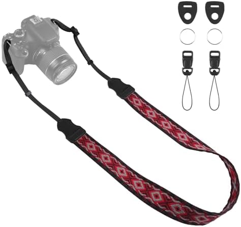 Universal Camera Strap - Camera Neck Strap, Adjustable Shoulder Straps Compatible with Canon, Fujifilm, Nikon, Olympus, Panasonic and other SLR and mirrorless cameras - Red White Grey Rhombus by OIAWH