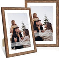 10x14 Picture Frame Set of 2, 10 x 14 Wood Photo Frames with Mat for 8x12 or 30x40cm Diamond Painting Art, Wooden Frame with Real Glass Cover for Wall and Tabletop Display,Rustic Brown by CCDCC