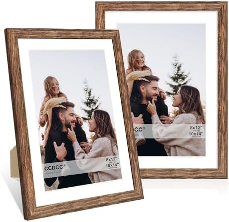 10x14 Picture Frame Set of 2, 10 x 14 Wood Photo Frames with Mat for 8x12 or 30x40cm Diamond Painting Art, Wooden Frame with Real Glass Cover for Wall and Tabletop Display,Rustic Brown by CCDCC