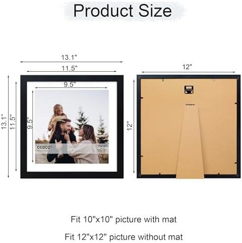12x12 Picture Frame Set of 2, 12 x 12 Wood Photo Frames with Mat for 10x10 or 30x30cm Diamond Art Painting, Wooden Frame with Real Glass Cover for Wall and Tabletop Display,Black - Image 5