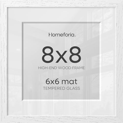 Homeforia 8x8 White Oak Picture Frame, High-End Wood, 6x6 Mat, Glass by Homeforia