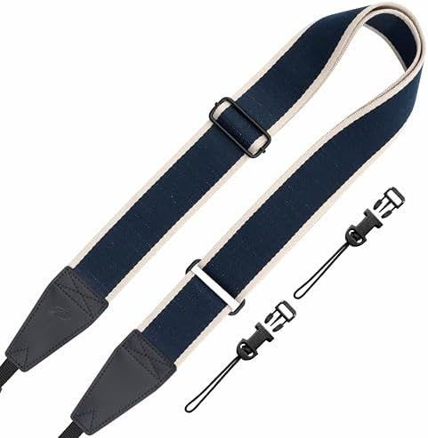 Padwa Lifestyle Extra Long Adjustable Camera Strap for Photographers - 2" Wide Full Grain Cowhide Leather Ends Camera Straps with Quick Release for All Cameras,Binoculars(Stripe Blue White) by PadwaLifestyleCameraStrap