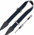 Padwa Lifestyle Extra Long Adjustable Camera Strap for Photographers - 2" Wide Full Grain Cowhide Leather Ends Camera Straps with Quick Release for All Cameras,Binoculars(Stripe Blue White) by PadwaLifestyleCameraStrap