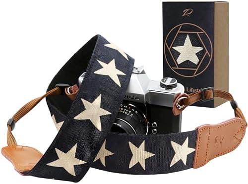 Padwa Lifestyle Pentagram Embroidered Camera Strap - Double Layer Cowhide Ends,2" Cotton Woven Camera Straps, Adjustable Vintage Neck & Shoulder Strap for All DSLR Cameras,Great Gift for Photographers by PadwaLifestyleCameraStrap