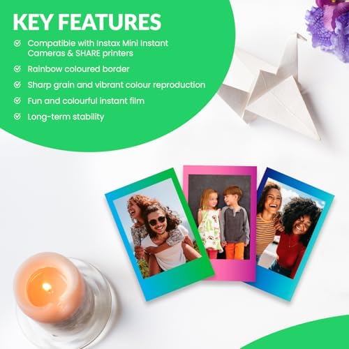 Fujifilm Instax Mini Instant Rainbow Film, 20 Sheets + BluebirdSales Mircrofiber Cleaning Cloth - Image 6