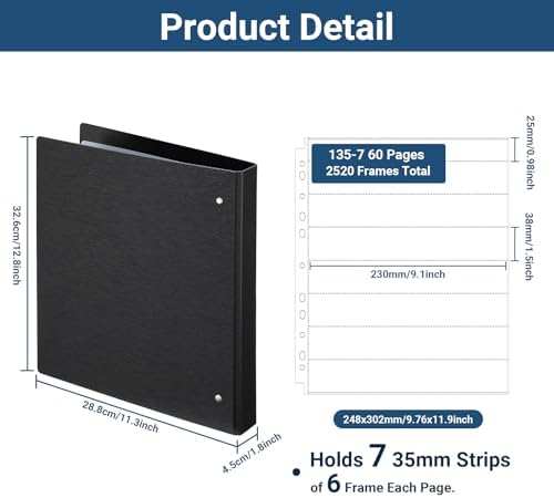 Acid Free Film Negative Binder - 3 Ring Binder with 60 Pack 35mm Negative Sleeves for Film Storage, Up to 2520 Frames, 35mm Film Holder, Film Camera Accessories - Image 2