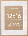 Homeforia 12x16 Natural Oak Picture Frame, High-End Wood, 9x12 Mat, Glass by Homeforia