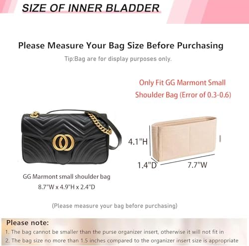 Felt Small Purse Organizer Insert for GG Marmont Small Matelasse Shoulder Handbag and More, Organizer Handbag Tote Liner Pouch for Women Inner Bladder Bag Storage Bag(small, Black) - Image 2
